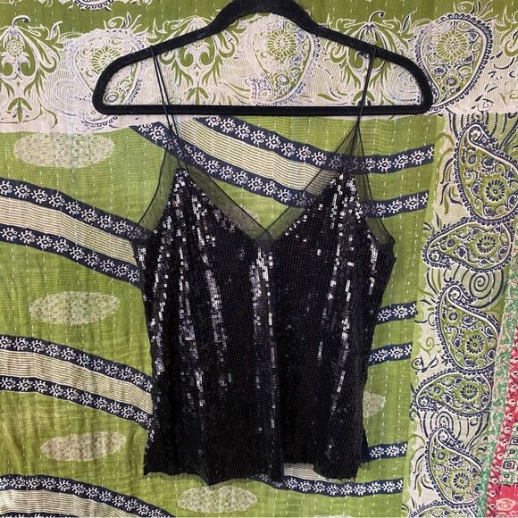 Free People Intimately Black Sassy Sequined Tank Top Size Small - Picture 2 of 14